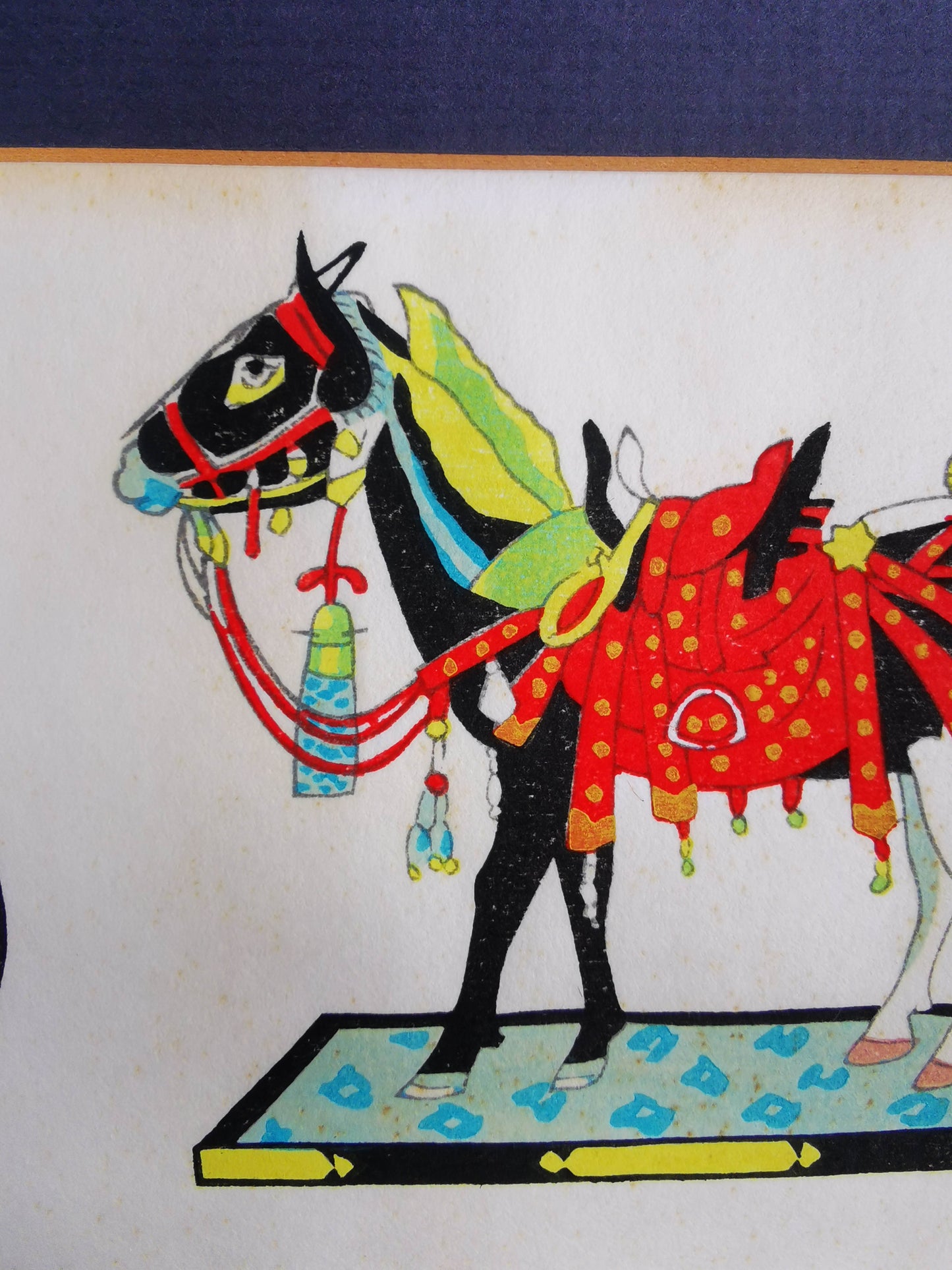 Sérigraphie japonaise de Tokuriki Tomikichiro 徳力富吉郎, "Festival du cheval et éventail Uchiwa"