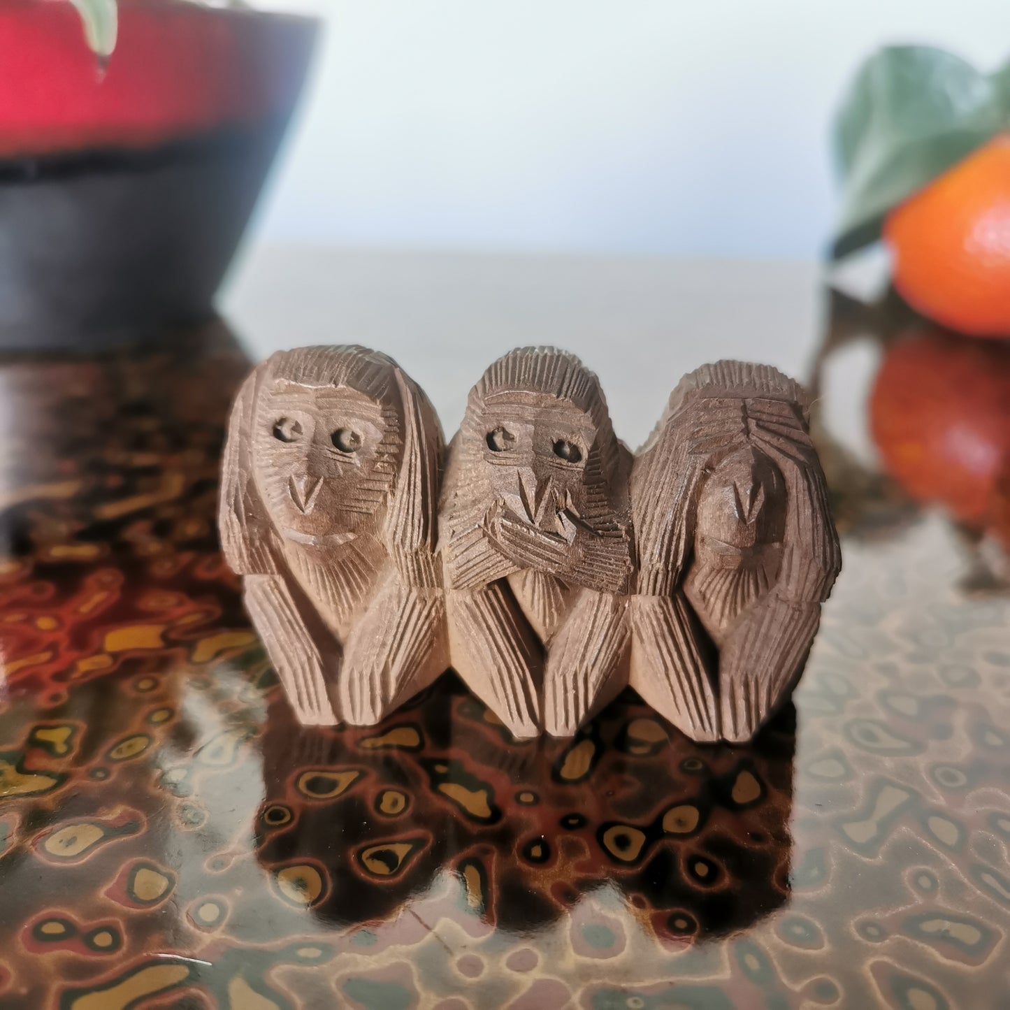 Les Trois Singes Sages – Figurine Okimono en Bois Ittobori – Sculpture Japonaise Authentique