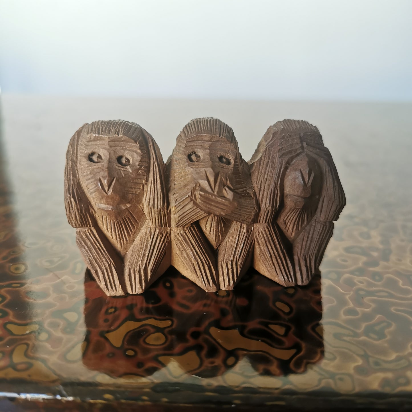 Les Trois Singes Sages – Figurine Okimono en Bois Ittobori – Sculpture Japonaise Authentique