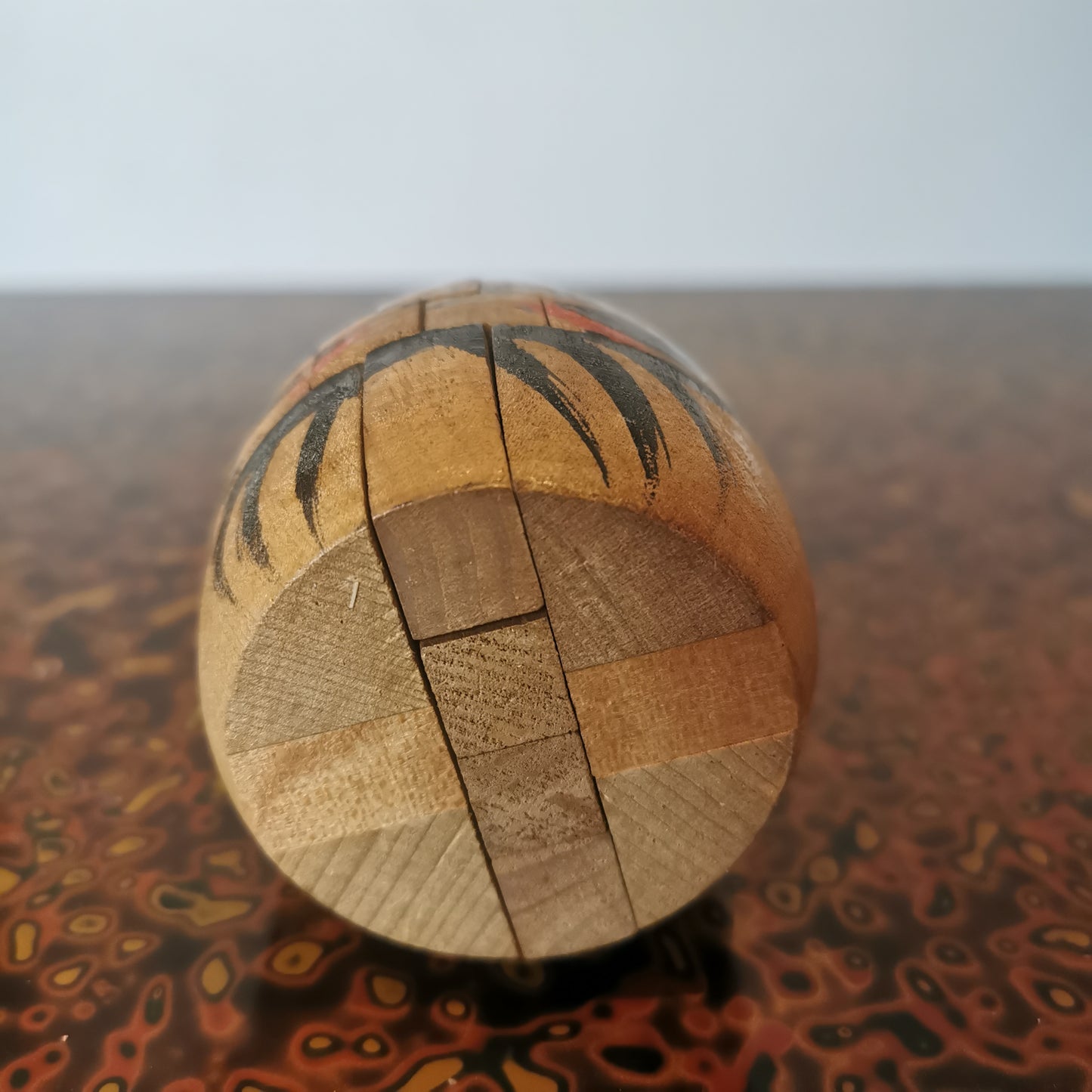 Puzzle jouet Daruma, poupée Daruma 3D à assembler en bois vintage du Japon.