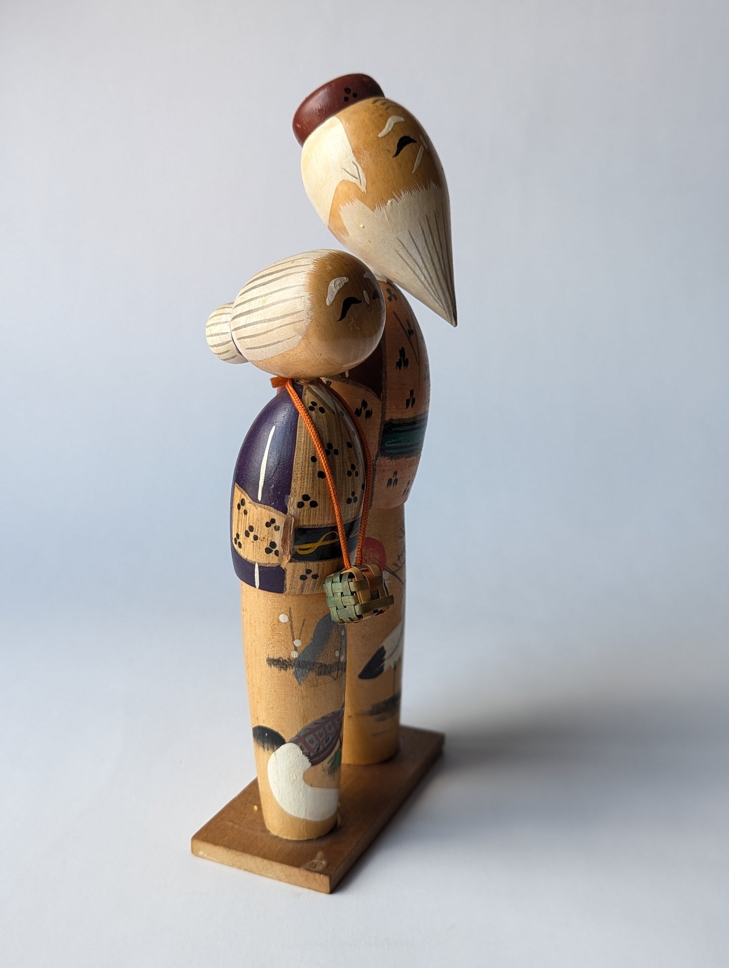 Poupées Kokeshi vintage, 'vieux couple', grand-mère grand-père