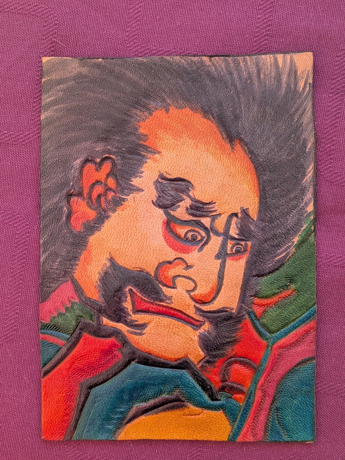 Rare Gravure sur Cuir Repoussé – Design Traditionnel de Cerf-Volant de Tsugaru (Japon)