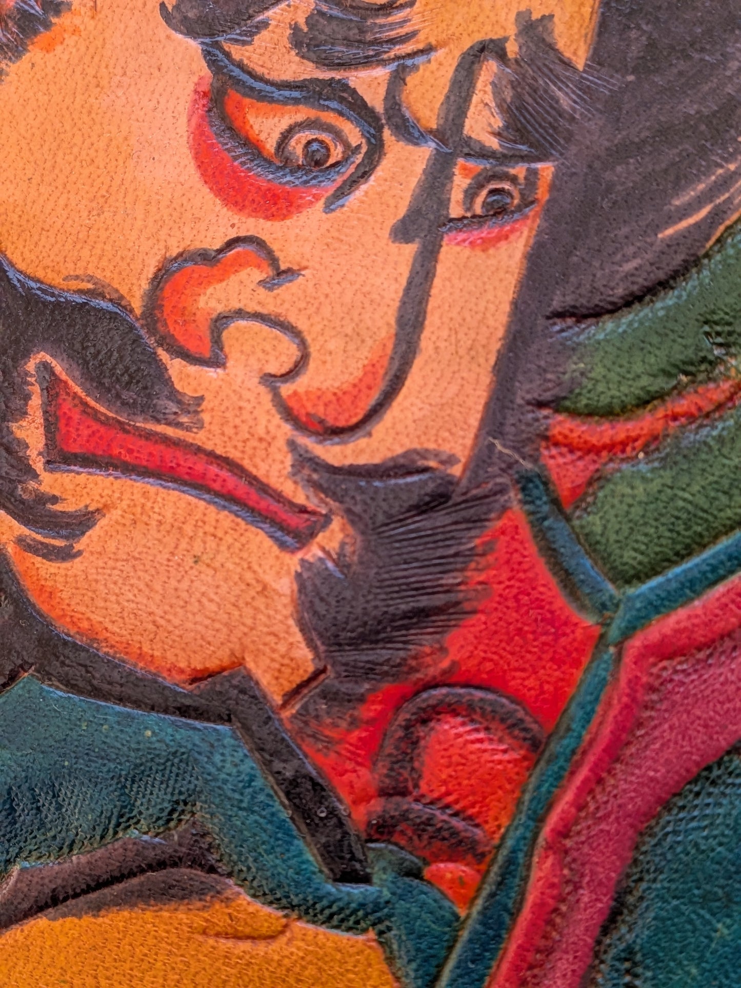 Rare Gravure sur Cuir Repoussé – Design Traditionnel de Cerf-Volant de Tsugaru (Japon)