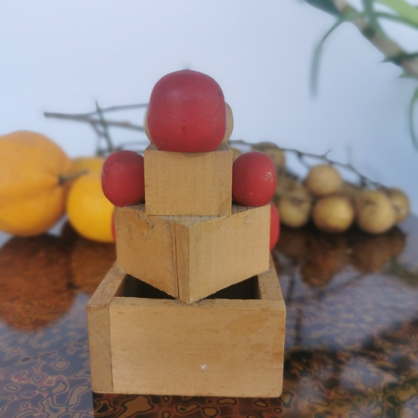 Petite figurine Daruma en bois, porte-bonheur japonais, "masu masu"