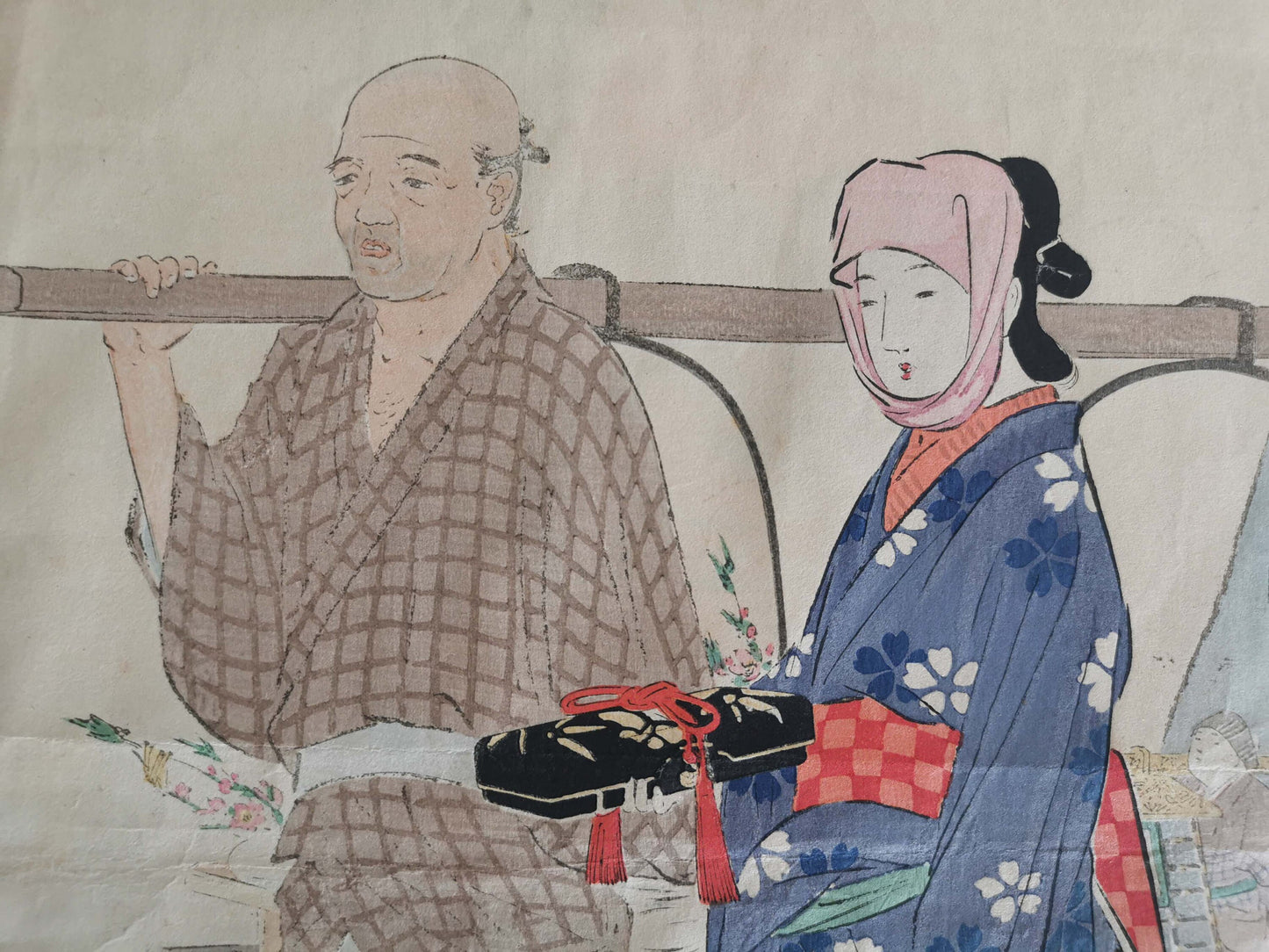 Estampe Kuchi-e Japonaise – Lot de deux gravures originales de Takeuchi Keishu, Ères Meiji et Taisho