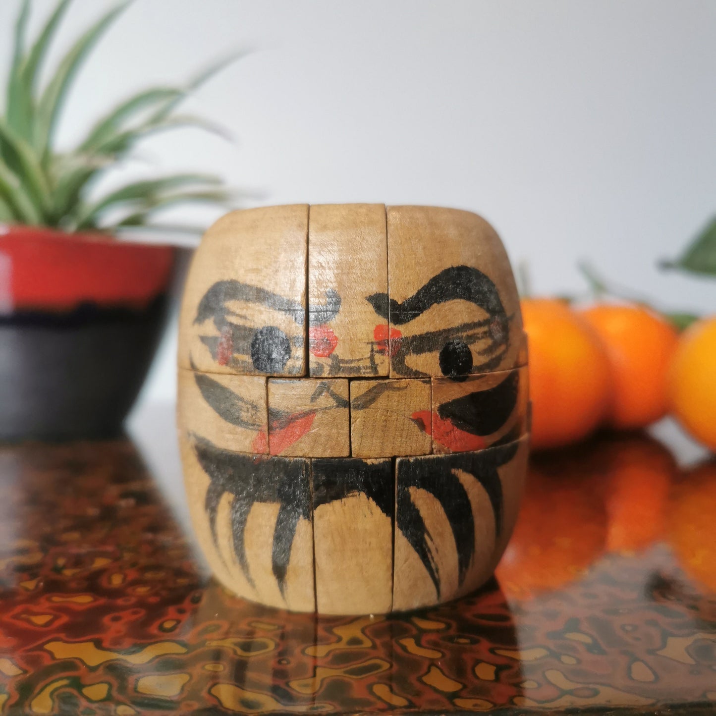 Puzzle jouet Daruma, poupée Daruma 3D à assembler en bois vintage du Japon.