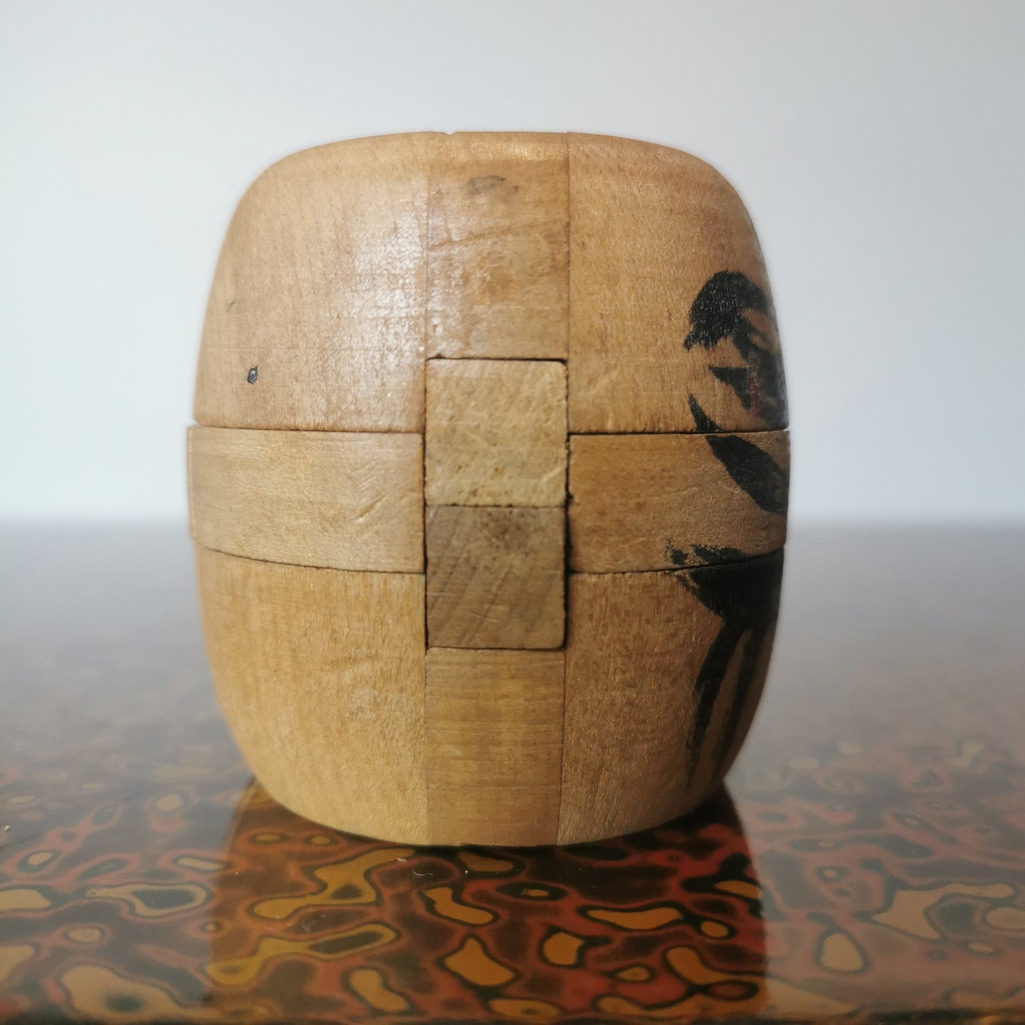 Puzzle jouet Daruma, poupée Daruma 3D à assembler en bois vintage du Japon.